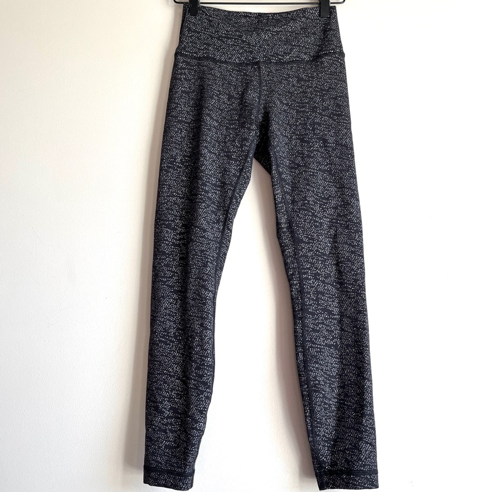 Lululemon Wunder Under Hi Rise 7/8 Tight legging 4 Luon Frayed Black White